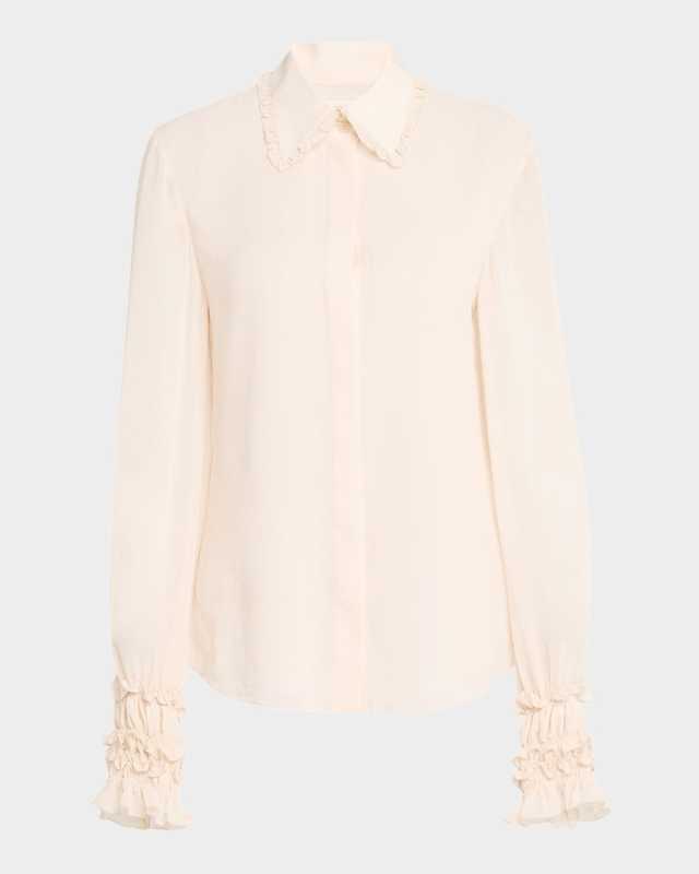 Ruffle-Trim Silk Blouse